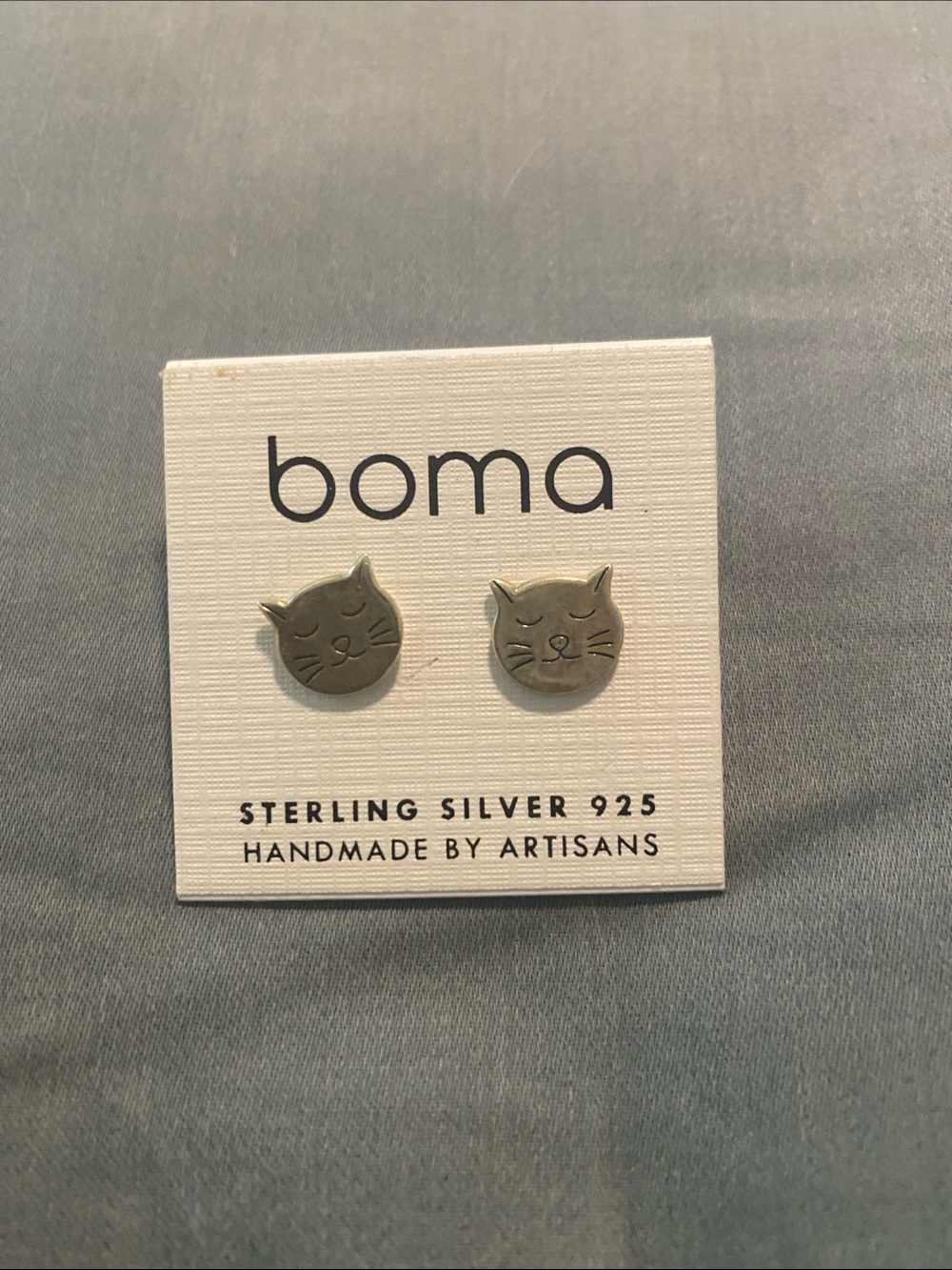 Boma Sterling Silver Cat Face Stud Earrings - Silver